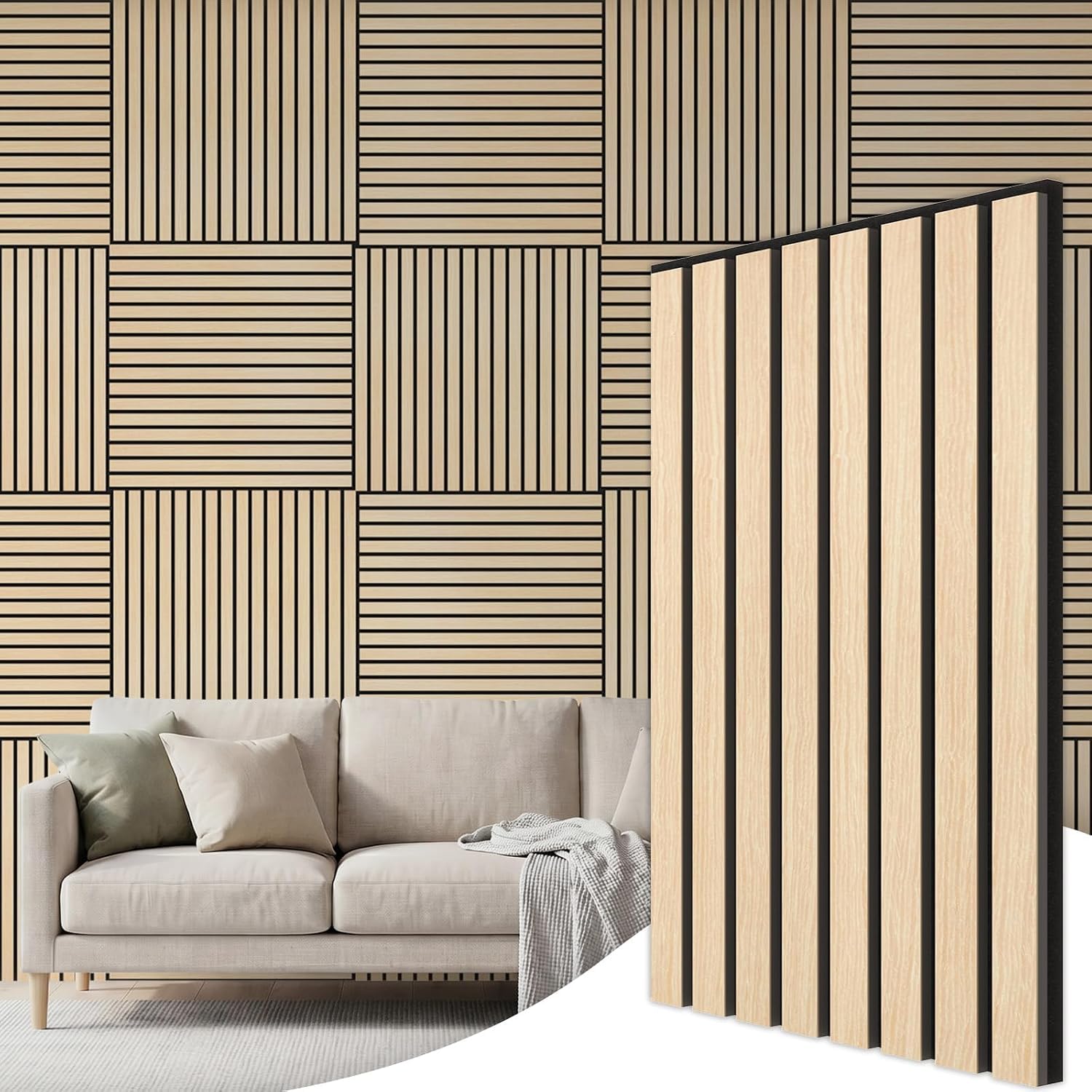 TONOR Lot de 20 Panneau Muraux Decoratif Intérieure de Bois, 60 x 30cm - 3,6m², Panneaux Acoustiques 3D, Tasseau Bois Insonorisants pour Decoration Murale, Salon, Chambre, Bureau, Chêne