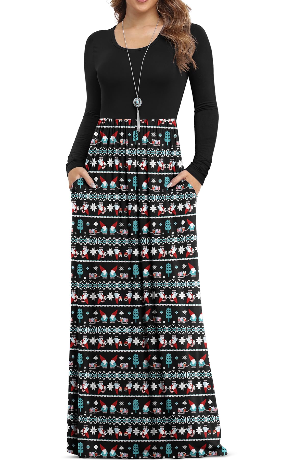 VIISHOW Women's Long Sleeve Loose Plain Maxi Dresses Casual Long Dresses with Pockets