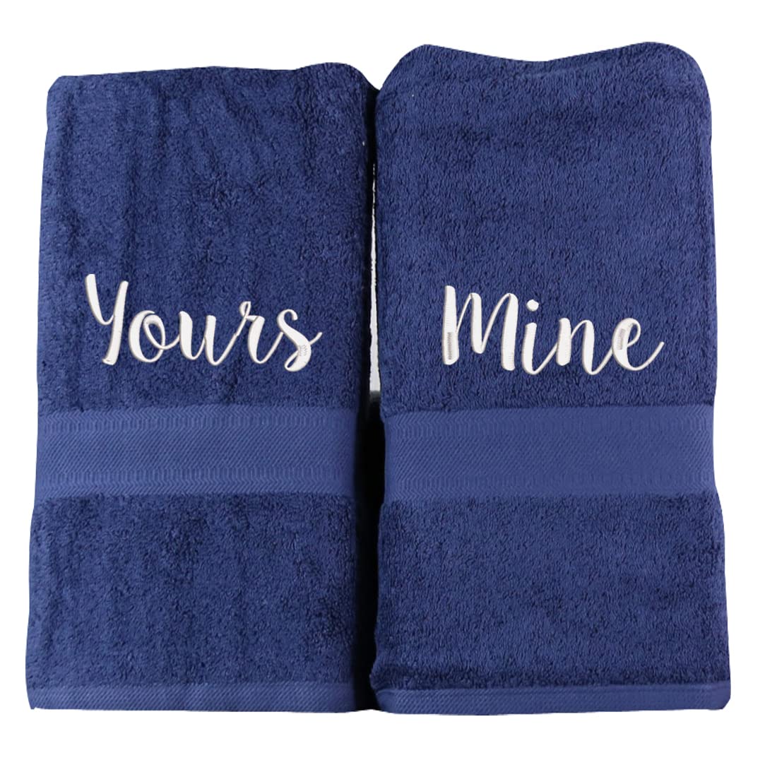 aztex Personalised Wedding Anniversary Bath Towel Set of 2, Second, Navy Blue
