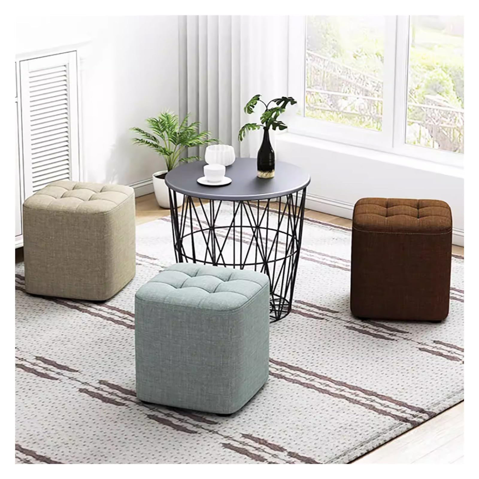 Z Wygodnymi Podnóżkami Seat Home, Kwadratowy Podnóżek Lniany, Podnóżek w Kształcie Pufy, Kompaktowy, do Salonu I Sypialni(Gray,Small)
