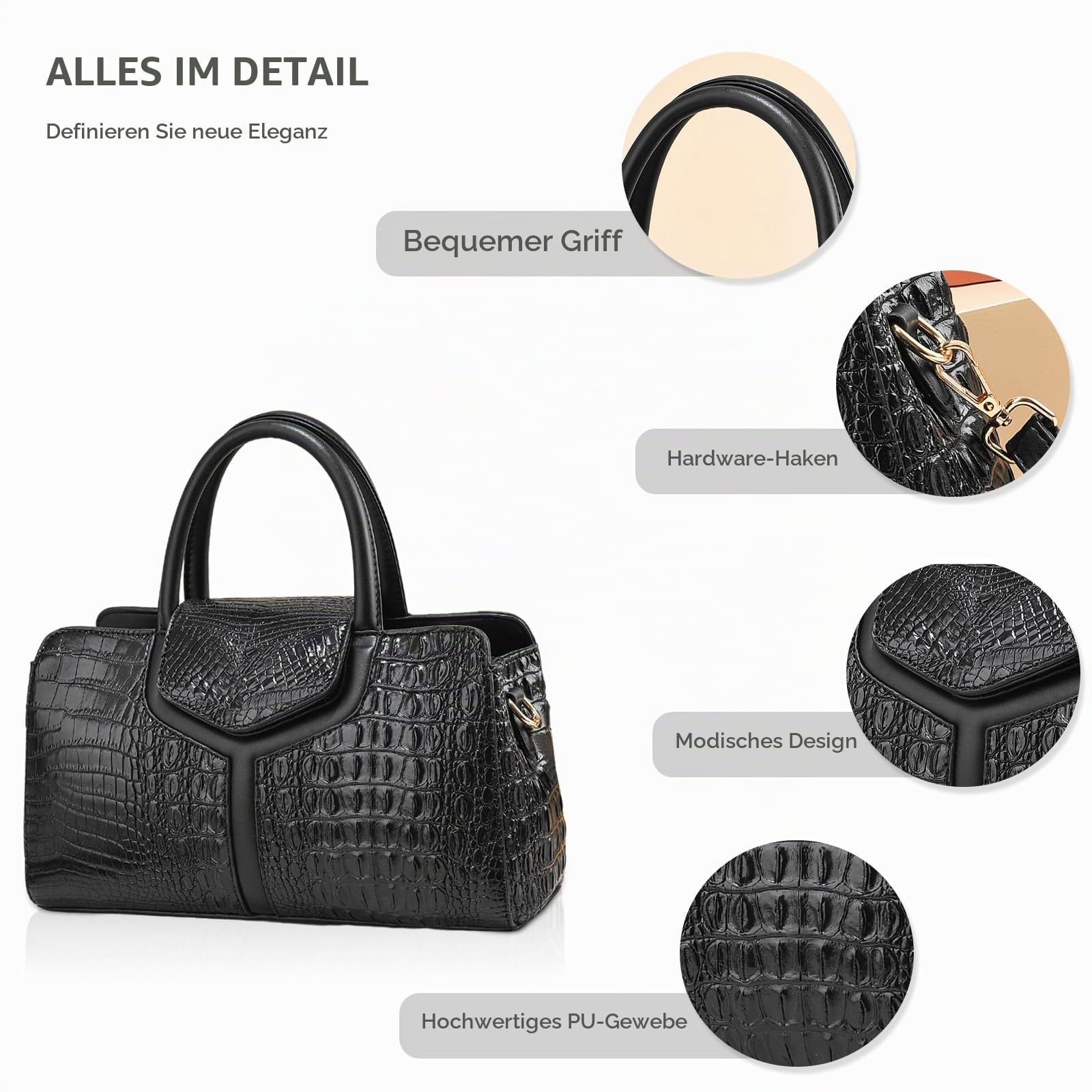 NICOLE & DORIS Handtasche Damen Krokodil Henkeltasche Elegant Schultertaschen PU Leder Umhängetasche Crossbody Bag Frauen Satchel Handtasche Clutch Tasche Kaffee