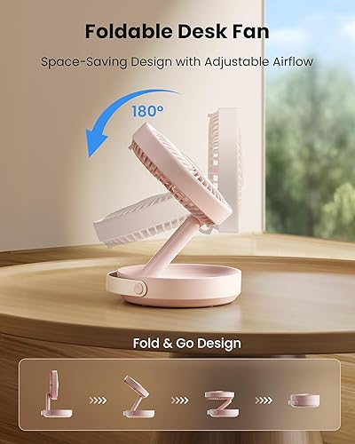 Miniatura 2 de Gaiatop Ventilador de escritorio pequeño plegable, ventilador portátil alimentado por batería de 6000 mAh con luz nocturna LED, recargable por USB,