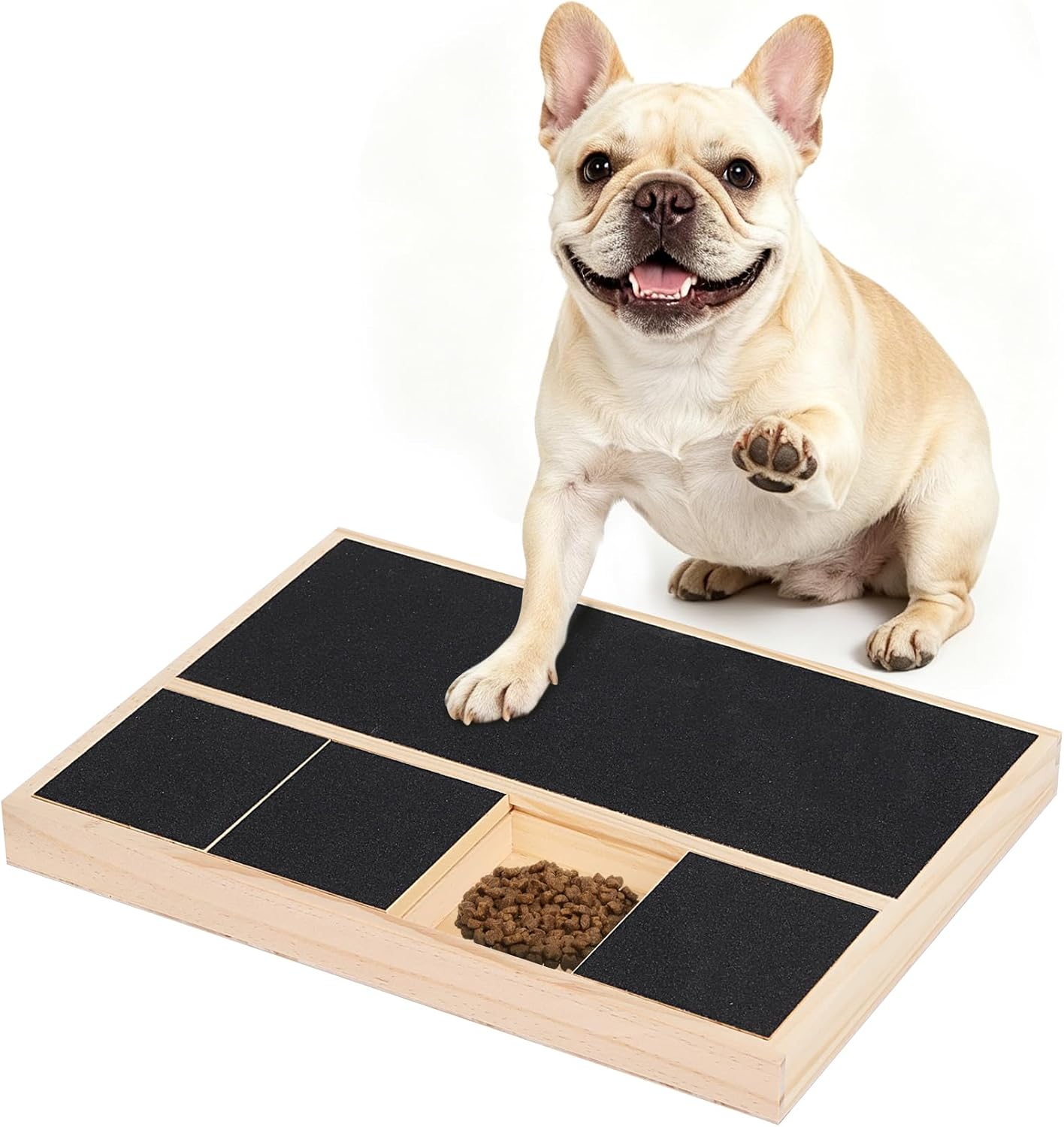 DAMAH Dog Nail Scratch Pad with Treat Box, Solid Wood Nail Filing Board that Trims Nails Naturally Without Clippers for Dogs that Hate Nail Cutting, Indoor and Outdoor Training Tool (Black)