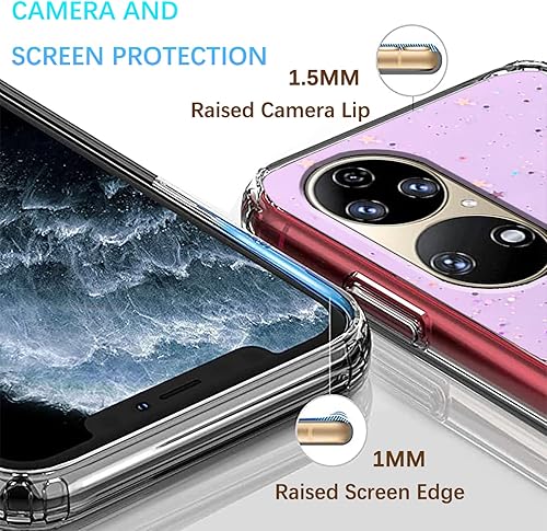 Miniatura 9 de Funda compatible con Huawei P50 Pro con purpurina verde transparente, para Huawei P50 Pro, funda de silicona transparente de TPU suave, para mujeres