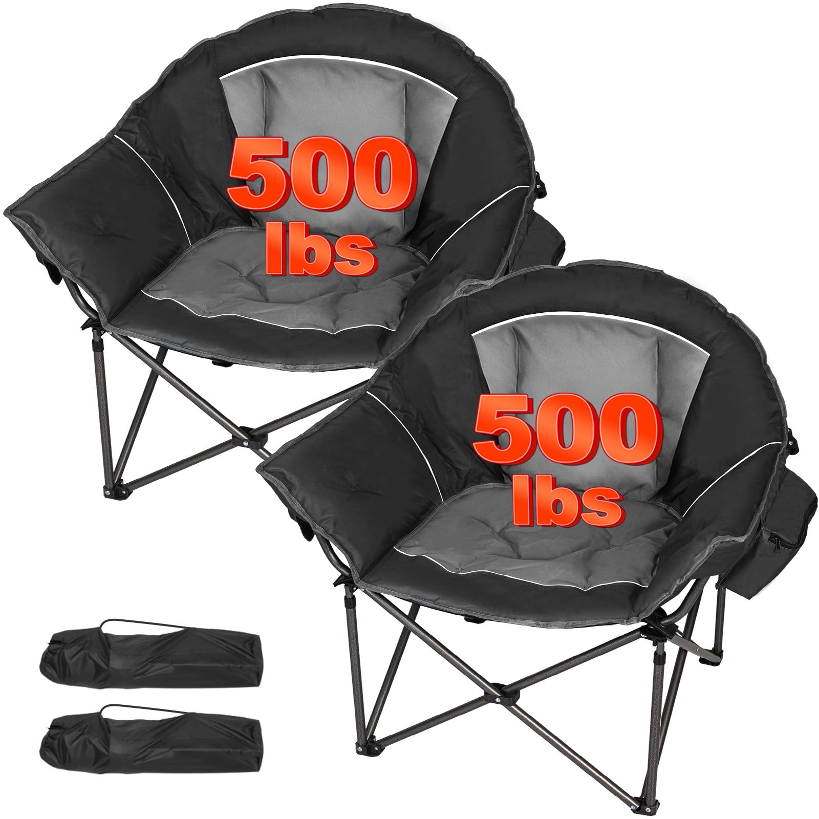 Romswi Oversized XL Padded Camping Chair for Adults 500lbs Support Heavy-Duty Padded Folding Chair with Side Pocket Cup