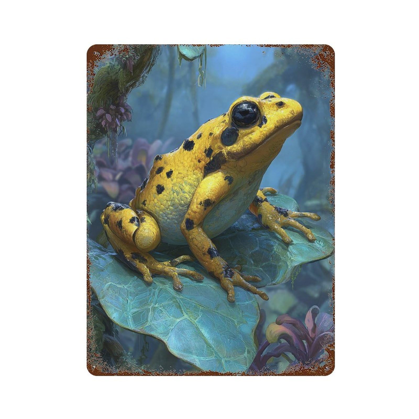 Distressed Metal Wall Sign with Amazon Rainforest Poison Dart Frog Design 15.7"x11.8", for Living Room, Hallway And Home Decor, Vintage Wall Decor