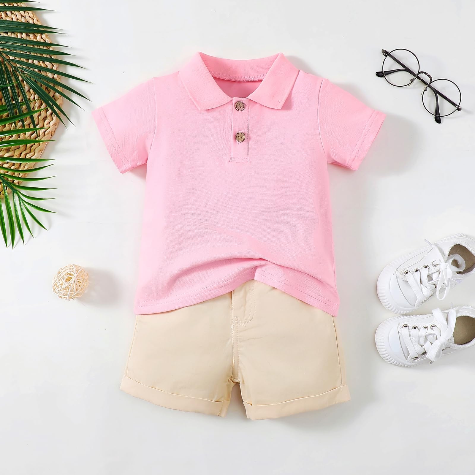 Yanmucy Ensemble de Vêtementsd 'été pour Bébé Garçon Polo à Manches Courtes pour Garçon Short Solide à Taille élastique Vêtements T Shirt Tops Shorts Casual 1-6 ans