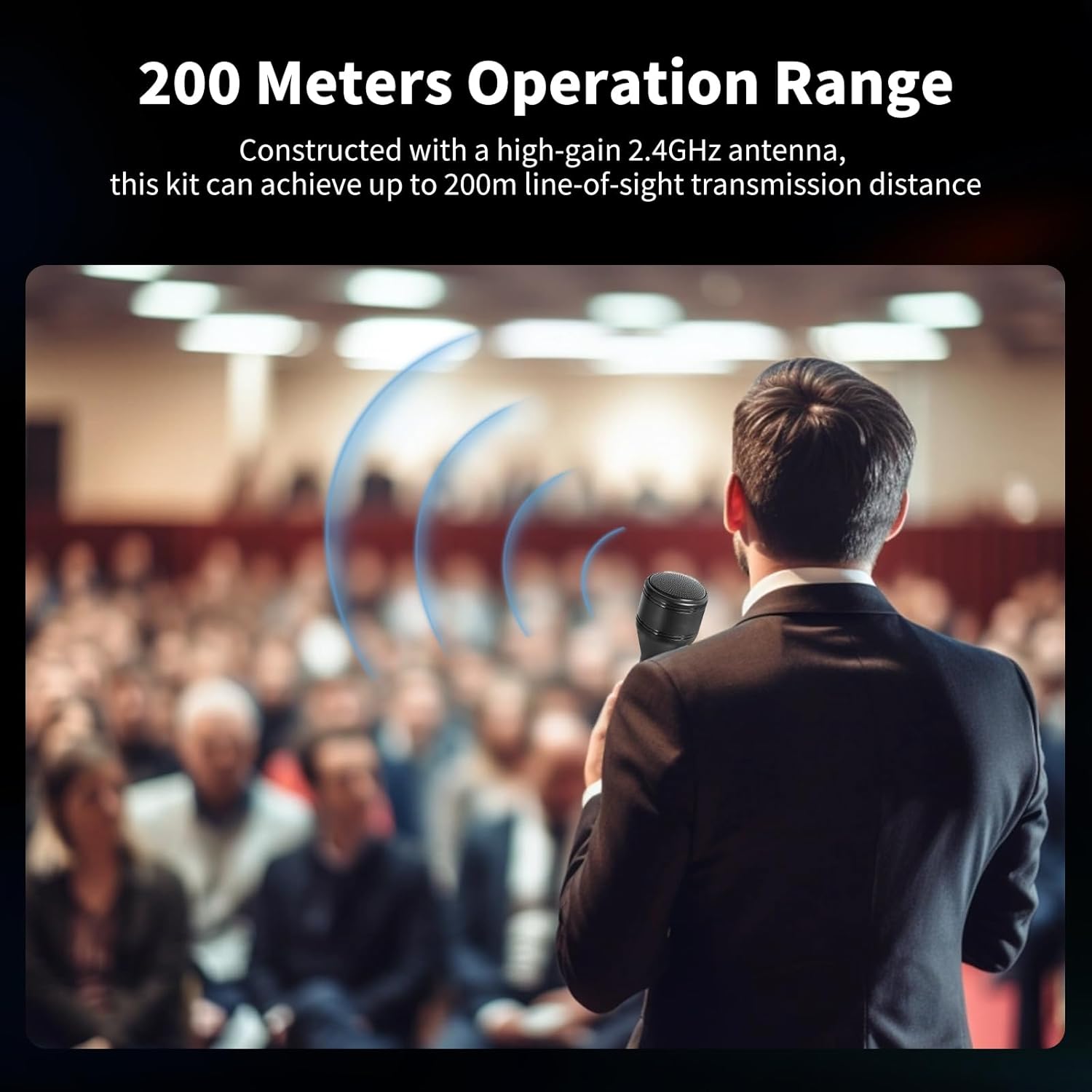 Wireless Handheld Microphone with 200m Range, 60-Hour Battery, One-Click Noise Reduction & Universal Compatibility for Smartphones, PC, iOS/Android - Includes Windscreen & Mic Flag