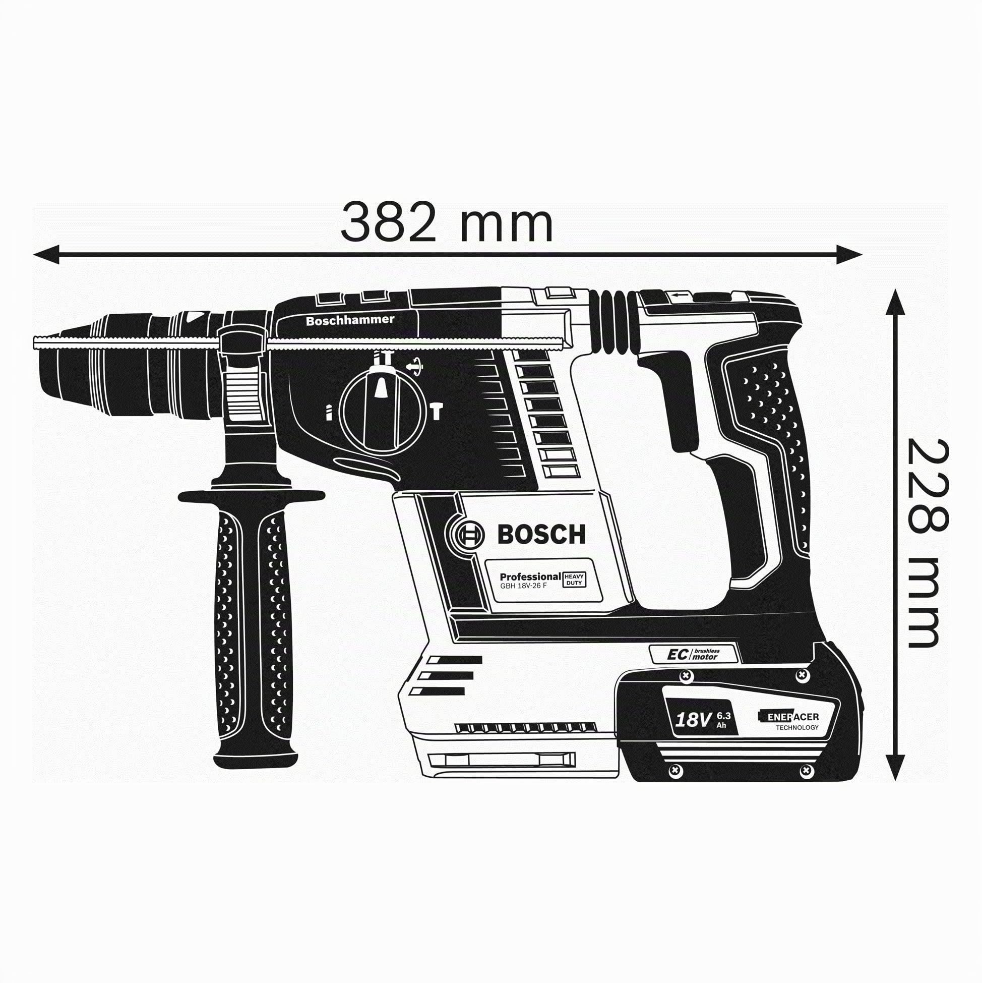 Bosch Professional 18V System martillo perforador batería GBH 18V-26 F (incl. empuñ. aux., profund. retráctil 210 mm, paño, portabr. cambio rápido 13 mm, portabr. inter. SDS plus, sin bat./cargador)