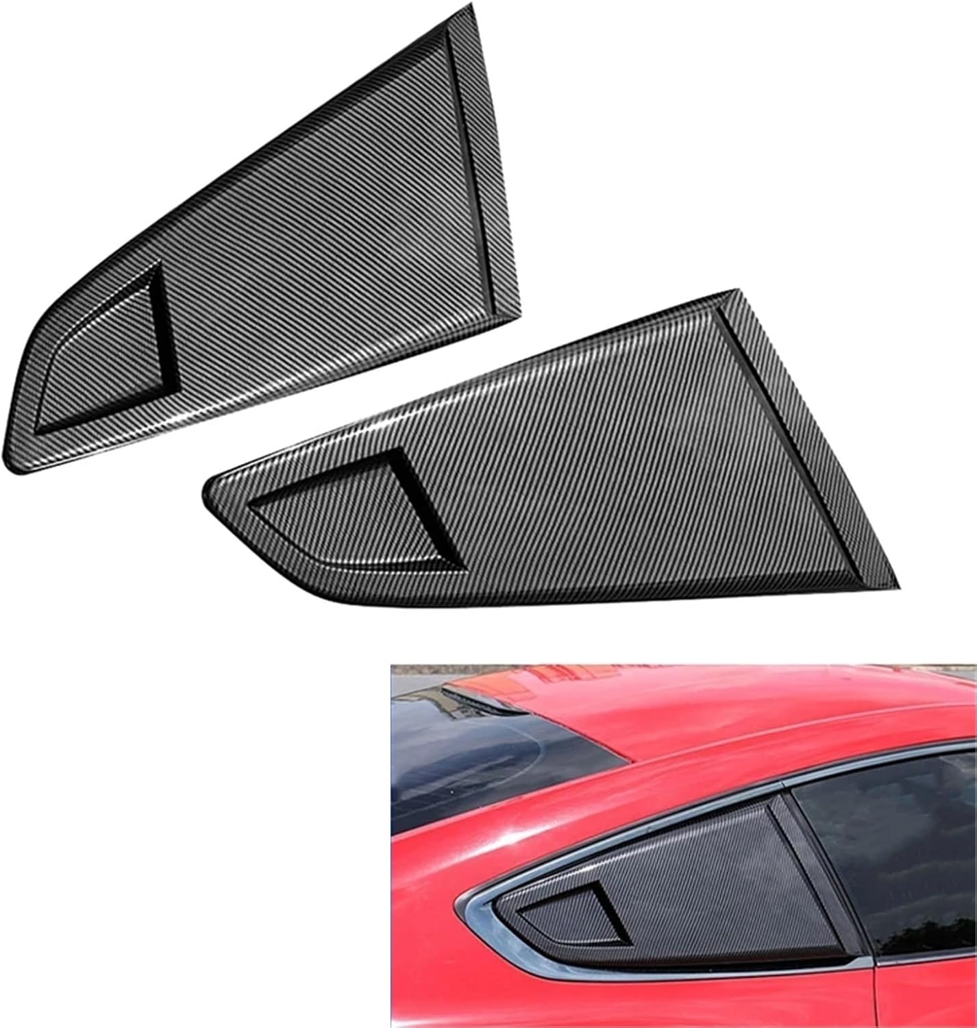 Carbon Fiber Look 1/4 Rear Side Vent Compatible for Ford Mustang 2015-2022 Quarter Window Louver Shutter Cover Trim Accessories