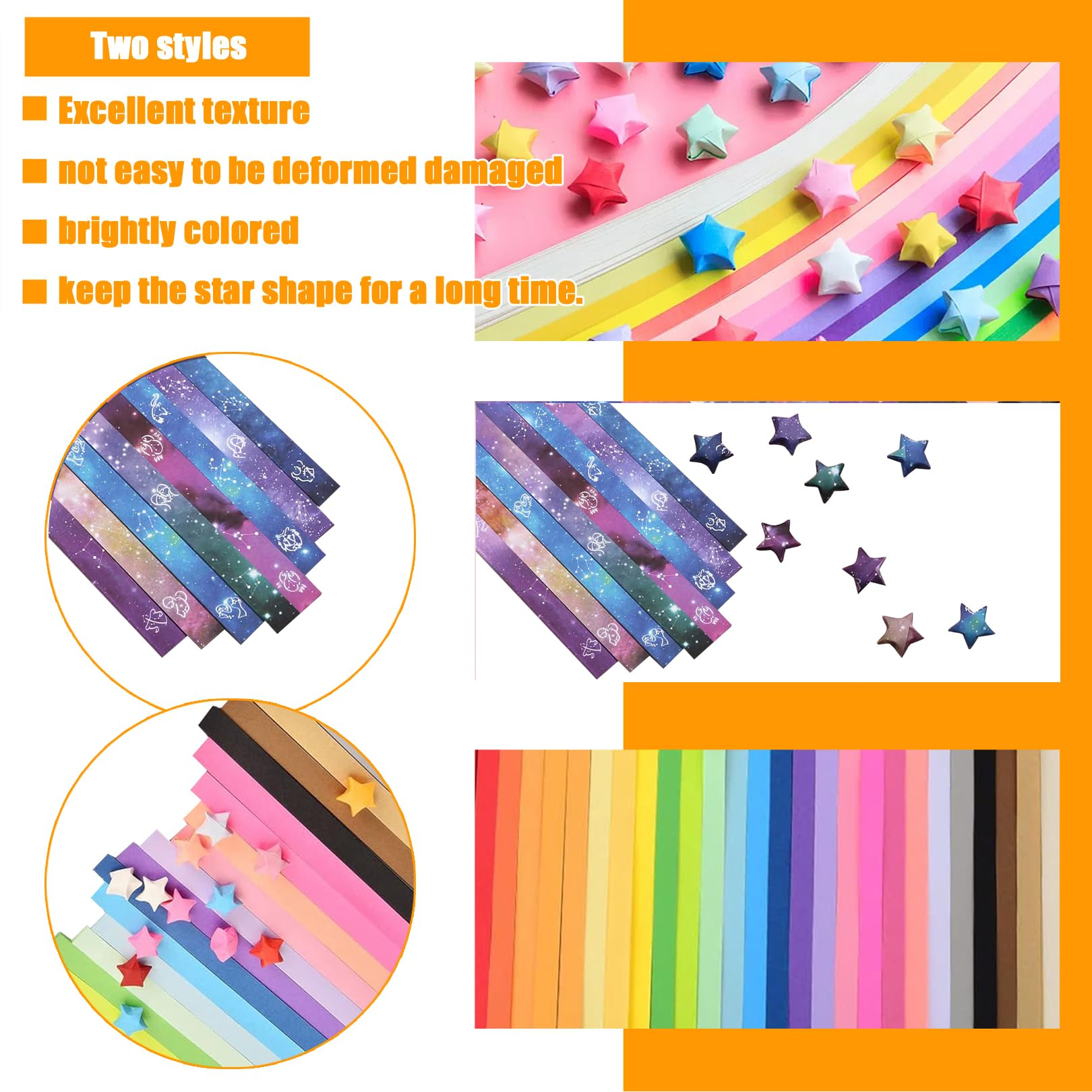 1080 Strisce Di Carta Per Origami A Forma Di Stella – 27 Colori Double Face Con Motivi Cielo Stellato – Carta Per Creazioni E Fai Da Te - 3