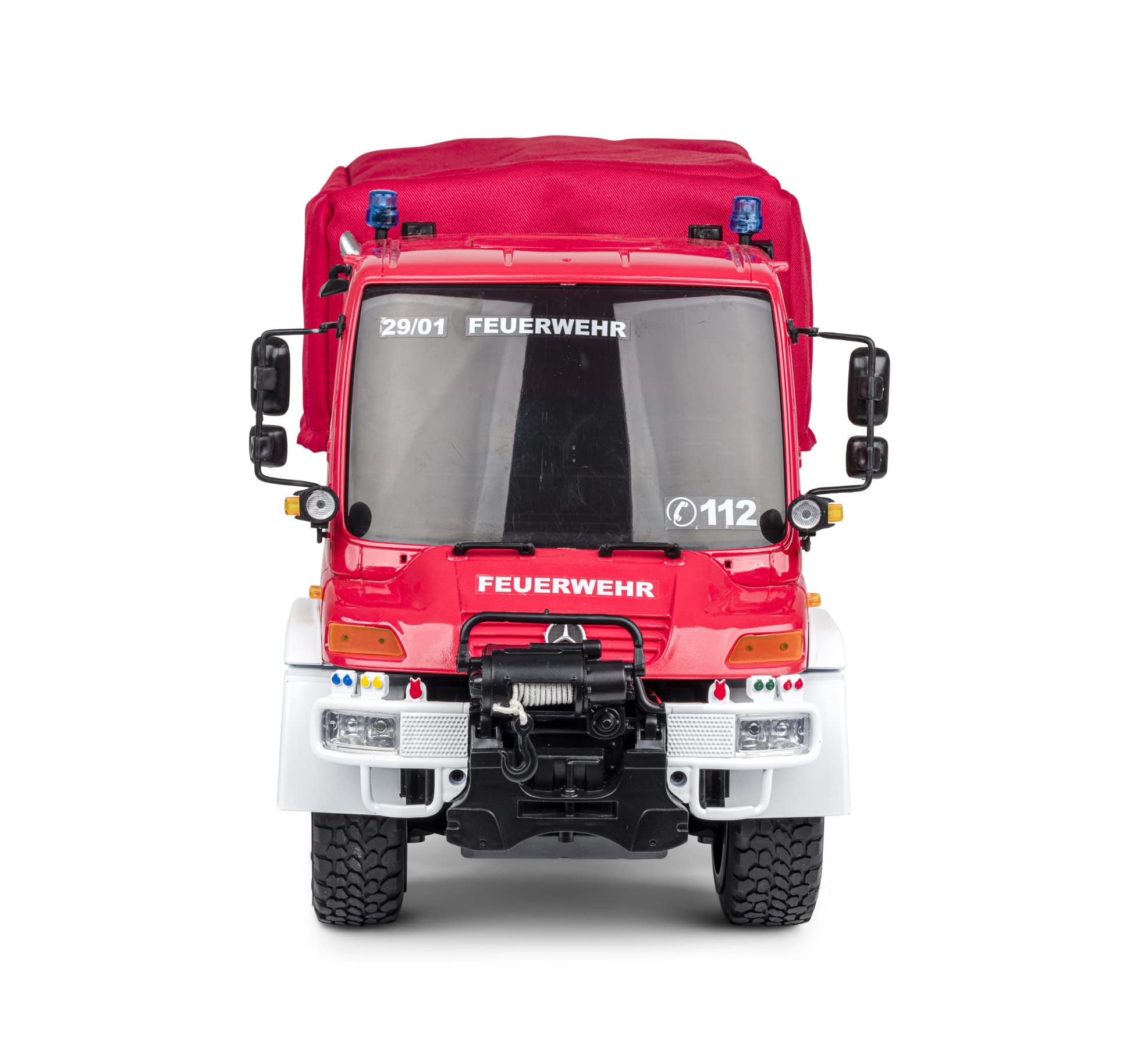 Carson 500907721 1:12 MB Unimog U300 ogień 2.4G 100% RTR - zdalnie sterowany pojazd, pojazd RC, RC Unimog z funkcjami, 100% kompletny zestaw czerwony