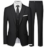 Men's Slim Fit 3 Piece Suits Two Button Blazer Vest & Pants Tuxedo Set for Business Wedding Party