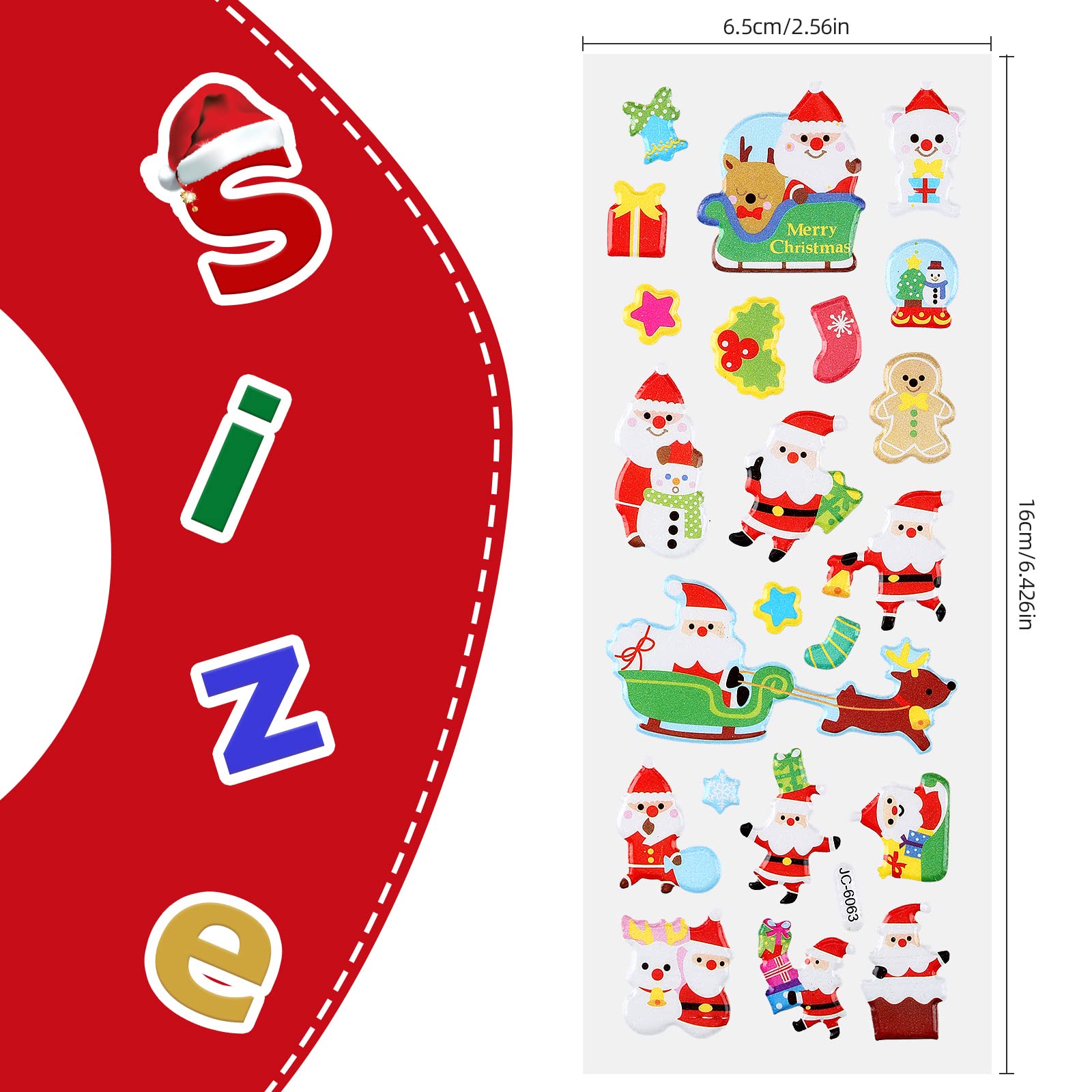 Zonon 10 Sheets 3D Puffy Stickers, Christmas Theme Stickers Include Christmas Tree, Santa, Snowman, Snowflakes, Reindeer - Image 3