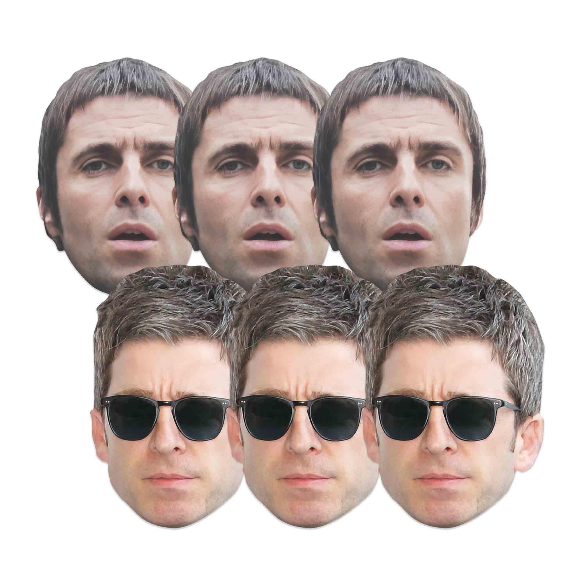 Star Cutouts CMP006 Liam and Noel Gallagher Masks Six Pack Cardboard Face Masks With Tabs and Elastic