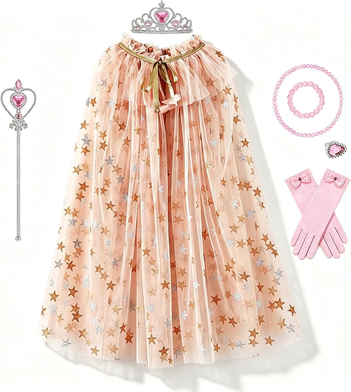 TPMG Princess Fairy Tulle Cape for Little Girls Halloween Costume with Dress Up Accessories Tiara Crown Wand Gloves