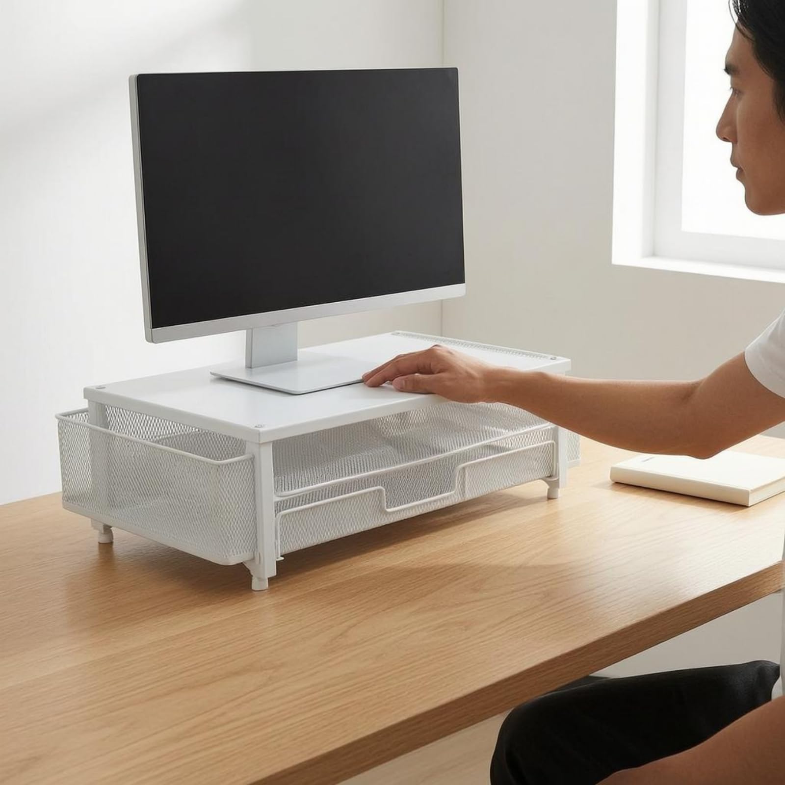 Desk Organizer Contenitore Cancelleria Supporto Scrivania Metallo Maglia Scomparto Porta Penne Porta Documenti Adatto per Studio , Viola