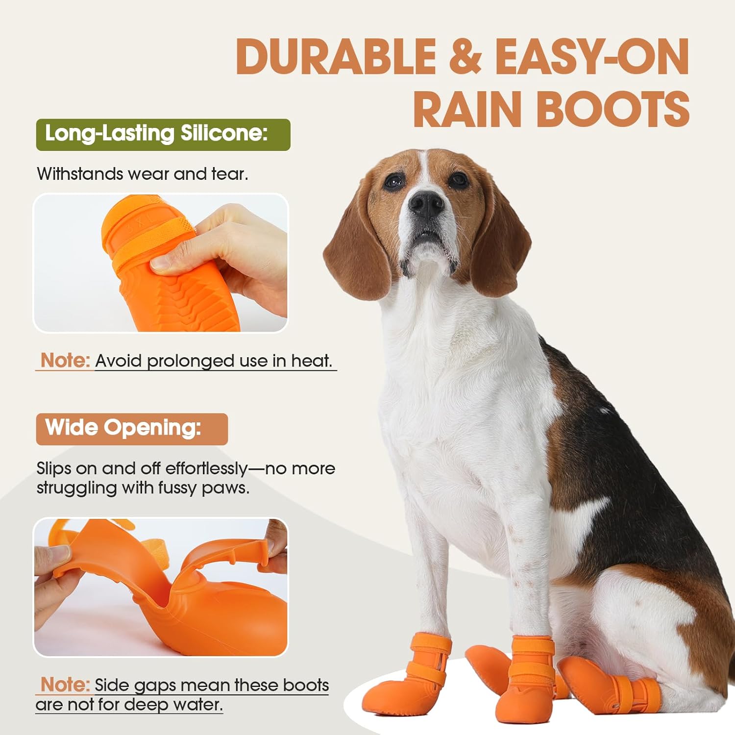 Pezluxe Dog Shoes for Small Medium Dogs - Waterproof Dog Rain Boots for Hot Pavement Snow Outdoor Walking, Non-Slip Paw Protectors with Ergonomic Design for Front & Back Paws, Orange, XXL
