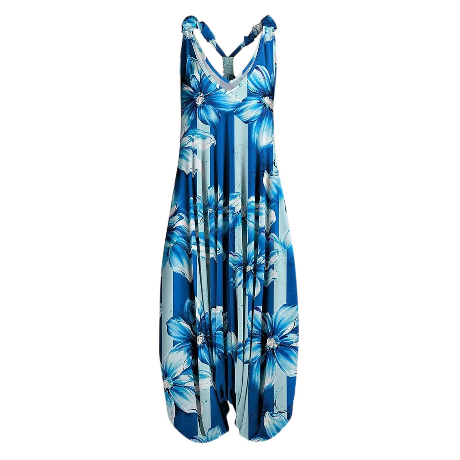 ADMAY Mono de una pieza y Peleles Jumpsuit de Mujer Casual 2023 Mono de Mujer con Estampado Floral Vintage con Correas con Cuello en V Vestido Elegante de