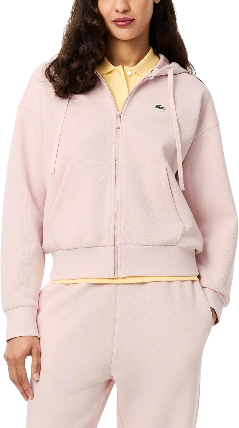 Lacoste Womens Double Face Pique Zip Up Hooded Sweatshirt