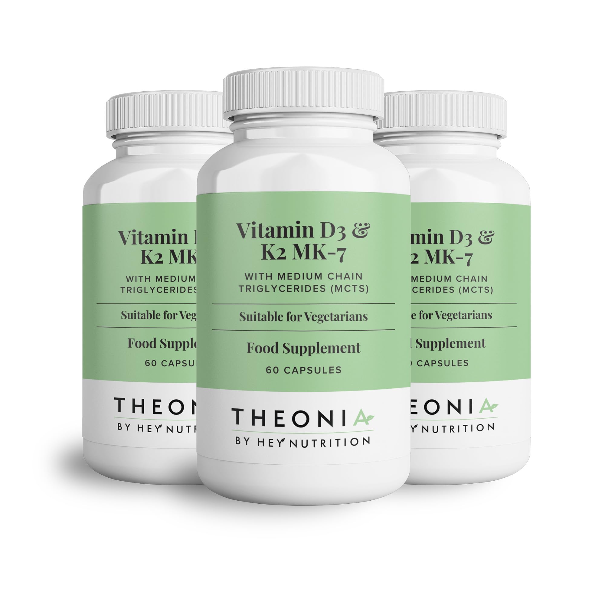 Theonia by Hey Nutrition Vitamin D3 & K2 MK-7-100ug Each with MCT Oil - Suitable for Vegetarians - Support Healthy Bones, Teeth, Muscles, Immune Function, and Fatigue - Non-GMO