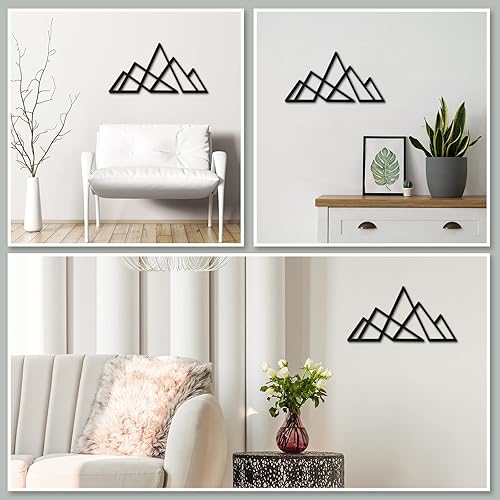 Miniatura 6 de Demissle Decoración de pared de metal con escena de montaña, letreros de montaña rústicos negros, esculturas de arte de pared de metal para el