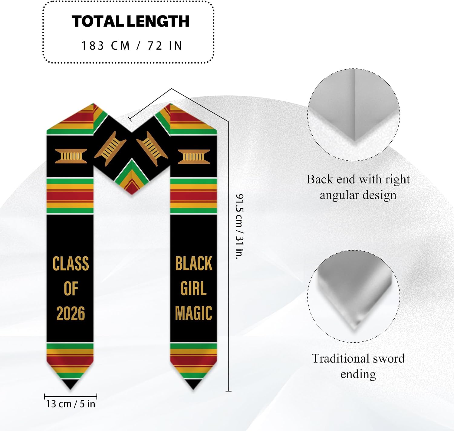 Class of 2026 Black Girl Magic Graduation Stole Kente Cloth Design 72 Inches Stole for Adult College Unisex Grads Celebrate