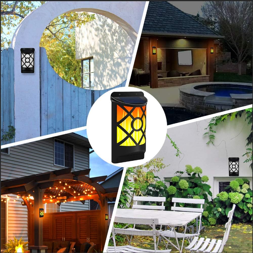Solar Flame Lights Outdoor, Flickering Flame Wall Lights Outdoor Solar Spotlights Landscape Decoration Lighting Dusk to Dawn Auto On/Off 66 LEDWaterproof Solar Powered Wall Lights Garden (1 pack)