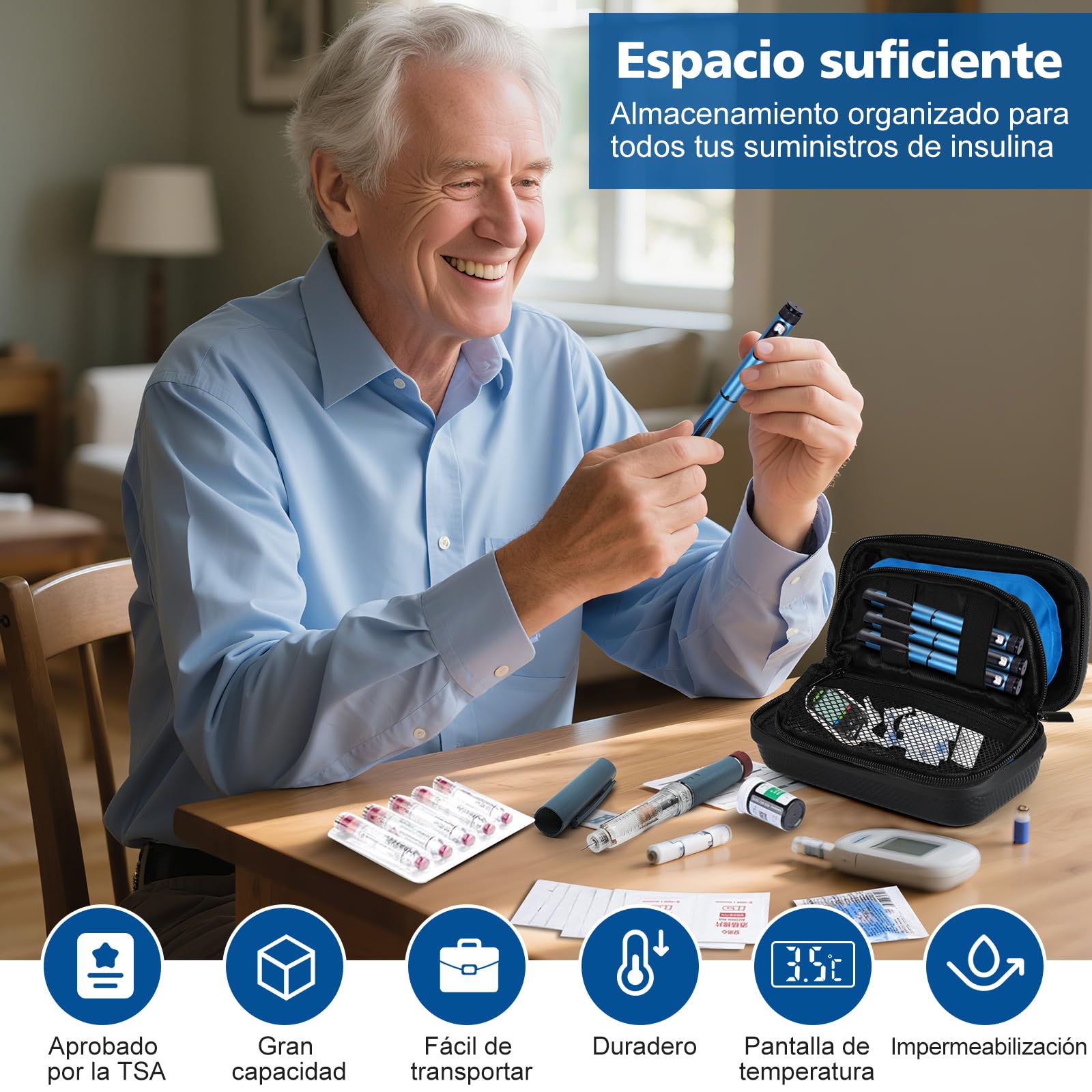 Enfriador Nevera Portátil Insulina Medicamentos, Estuche de Viaje con Termómetro y Pantalla de Temperatura, 2 Bolsas de Gel Frío Reutilizables, Aprobado por la TSA, Organizador para Diabéticos