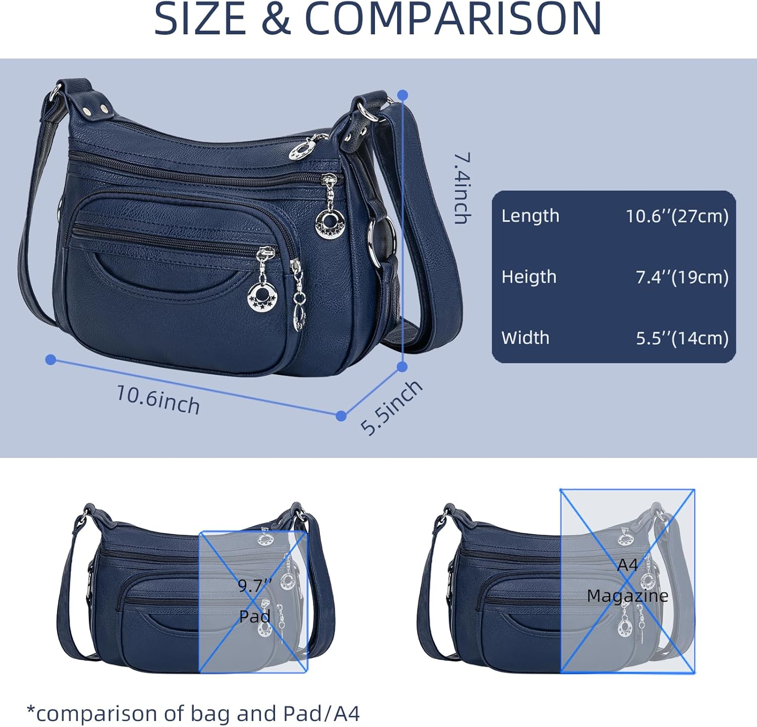 Crossbody Bag for Women Multi Pocket PU Leather Shoulder Handbag Large Capacity Lightweight Purse for Daily Use - Image 6