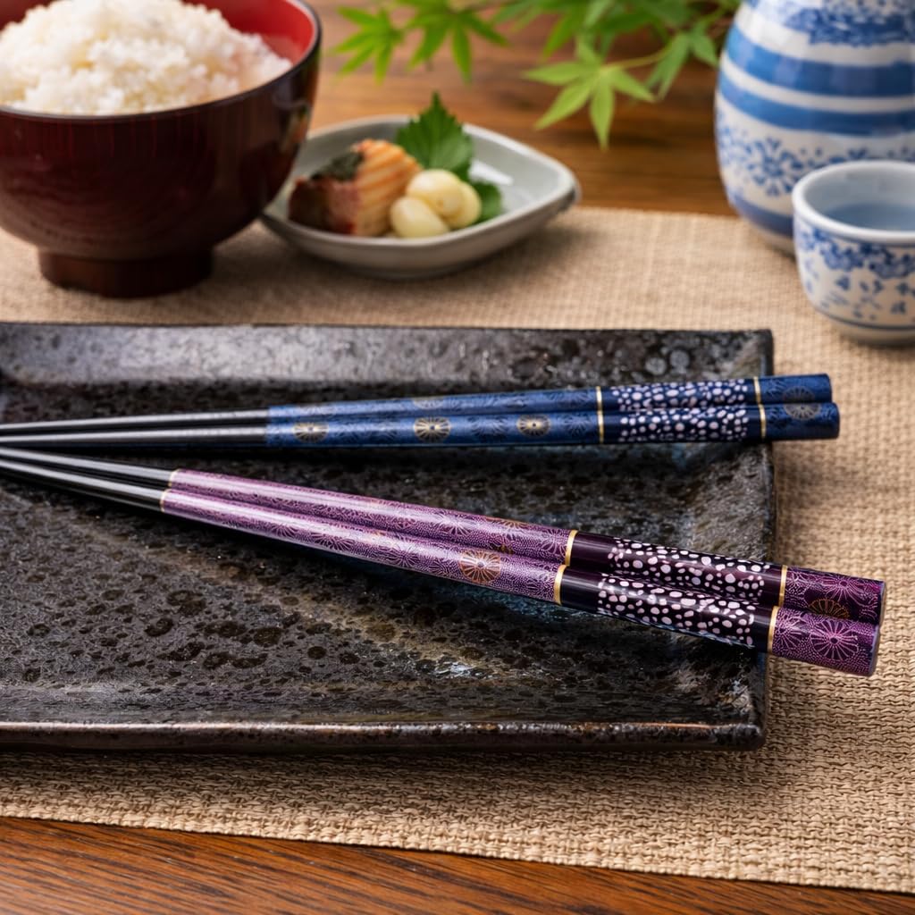 Premium Japanese Chopsticks Reusable 2prs Set [ Made in Japan ] Traditional Lacquer Art Wooden Chopsticks C (Galaxy BL/PU(MK009)) — Amazon image 3