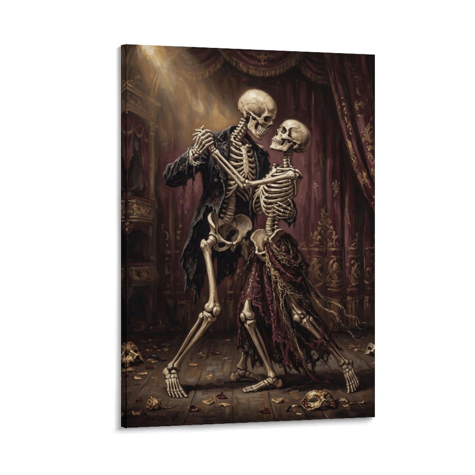 H3B8U2Y5 Dancing Skeleton Couple Ballroom Canvas Wall Art, Gothic Fantasy