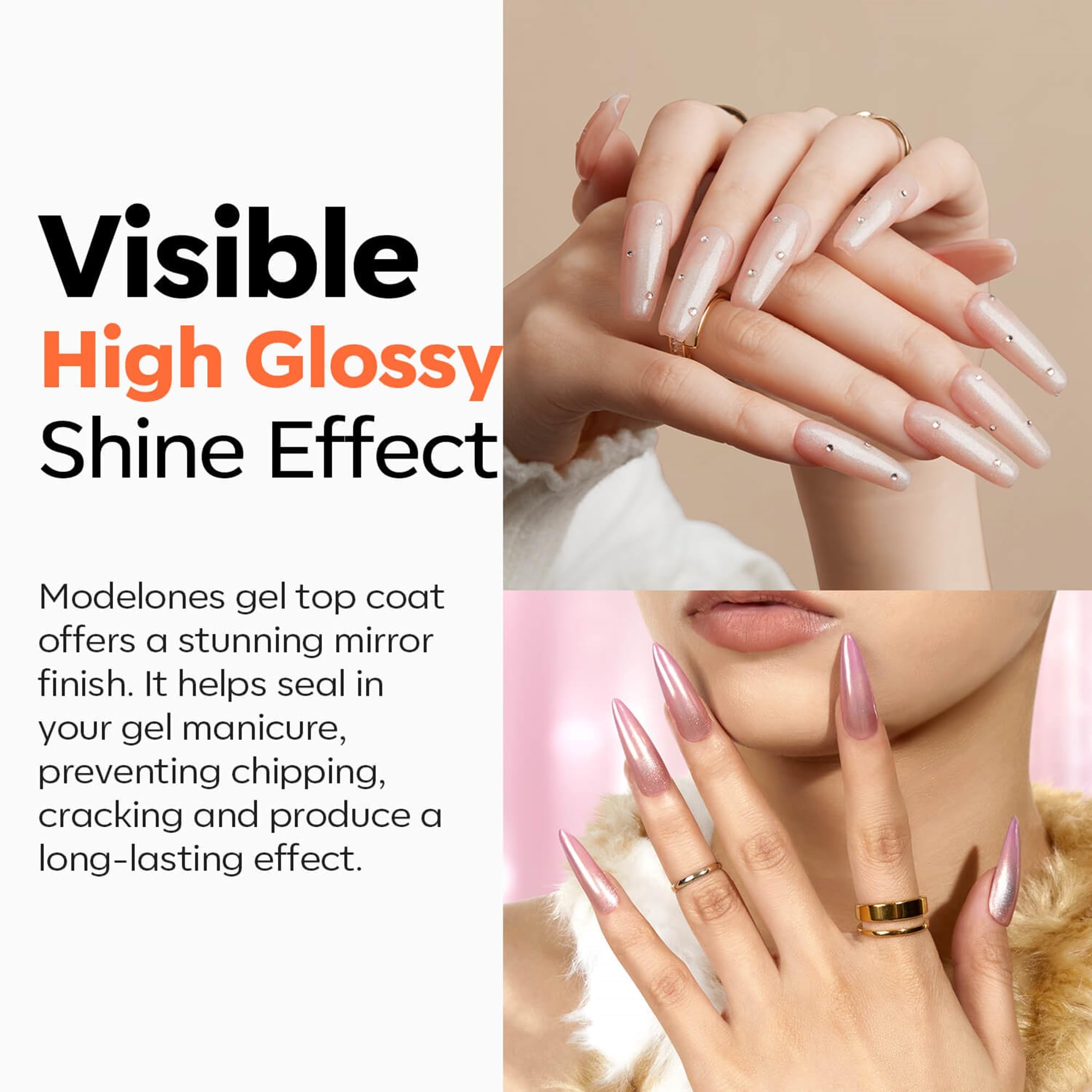 modelones Hema-Free Gel Top Coat, 1 Pcs from BELLE GAGA Clear Glossy Gel Top Coat No Wipe Long Lasting for Gel Polish, Acrylic Nails Soak Off Nail Lamp Nail Art Home Salon Manicure (Top Coat, 10ml) 3