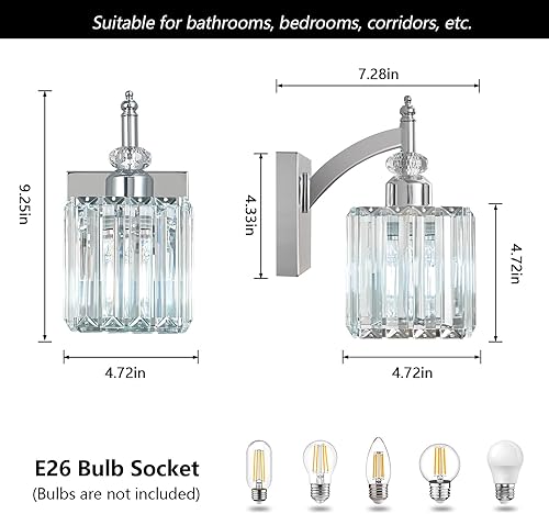 Miniatura 17 de Moderna lámpara de tocador de baño con 3 luces de cristal cromado sobre espejo para aplique de pared de baño Cromado,Oro,Negro Oro,Negro