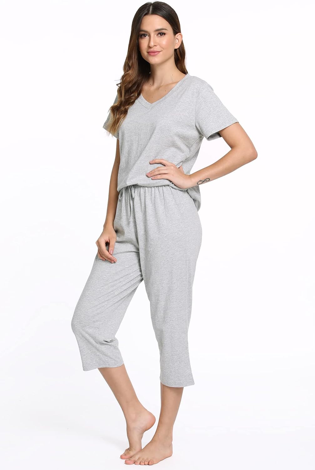 Latuza Women's Cotton Pajamas Set Tops and Capri Pants Sleepwear - Image 4