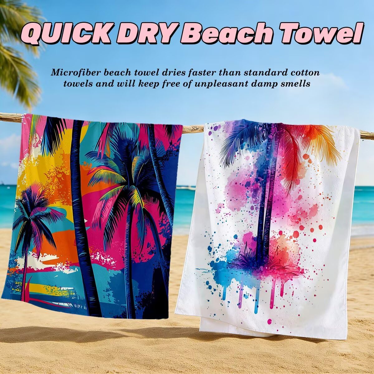 Toalla Playa 80x160 cm, Toalla Gimnasio Microfibra Secado Rapido, Juego de 2 Antiarena Toallas de Playa, Ligera Compacta Toallas Microfibra Grande para Viaje, Regalo Hombre Regalo Mujer (Árbol) -4865