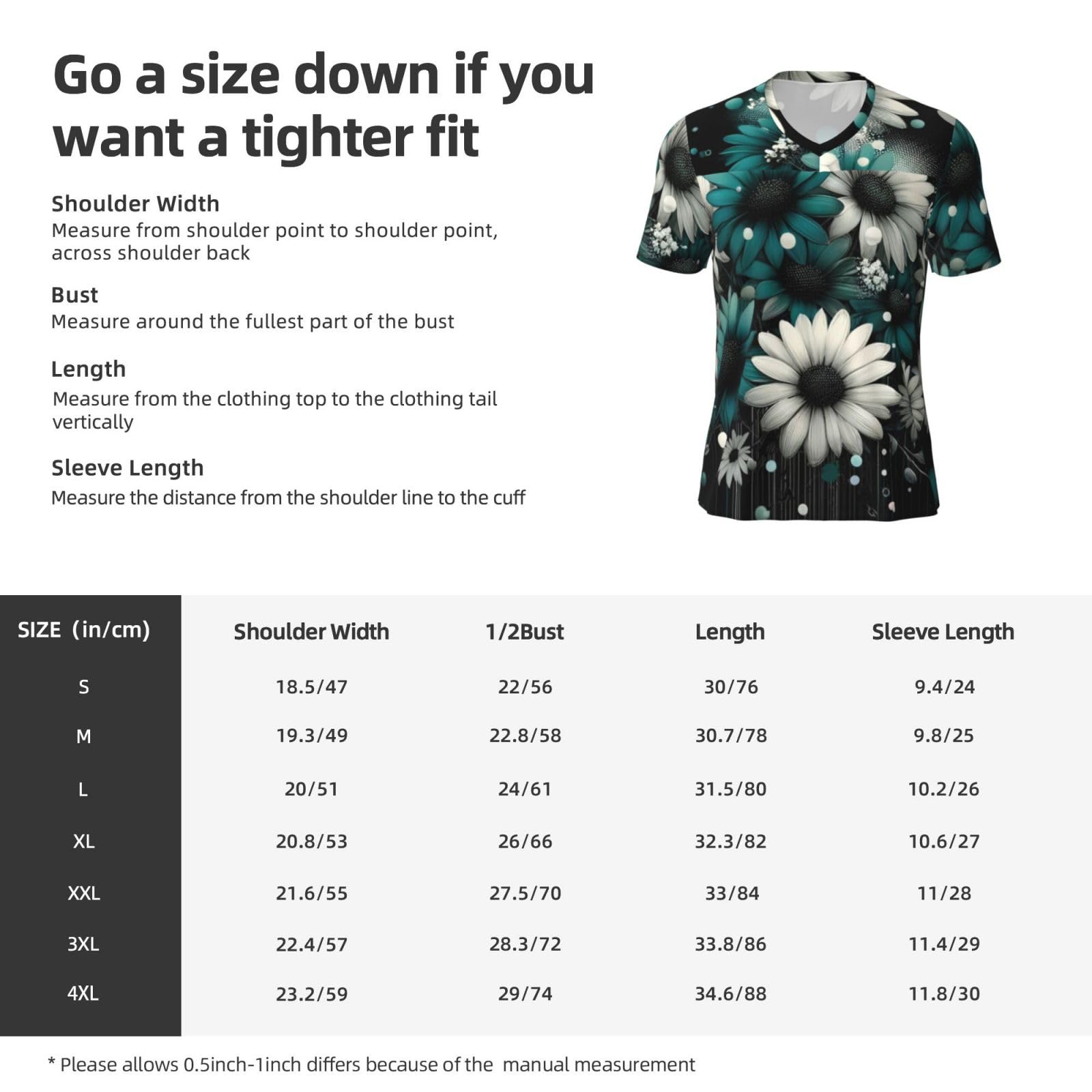 Stylish Athletic Sports Jersey Modern-Teal-Flowers-Dots Men's Rugby Jersey 3X-Large