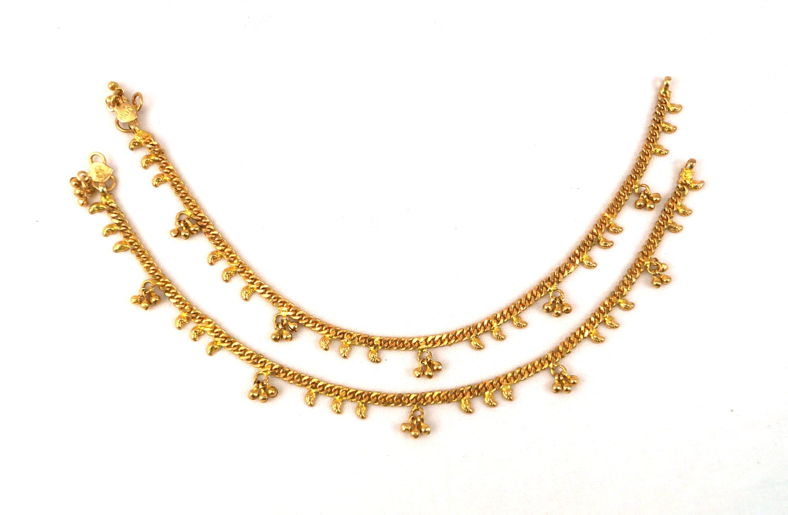 Daily Use Panchaloha (Metal Alloy) Anklets for Women | Mango Design with Small Hanging Beads | Traditional Gifting.