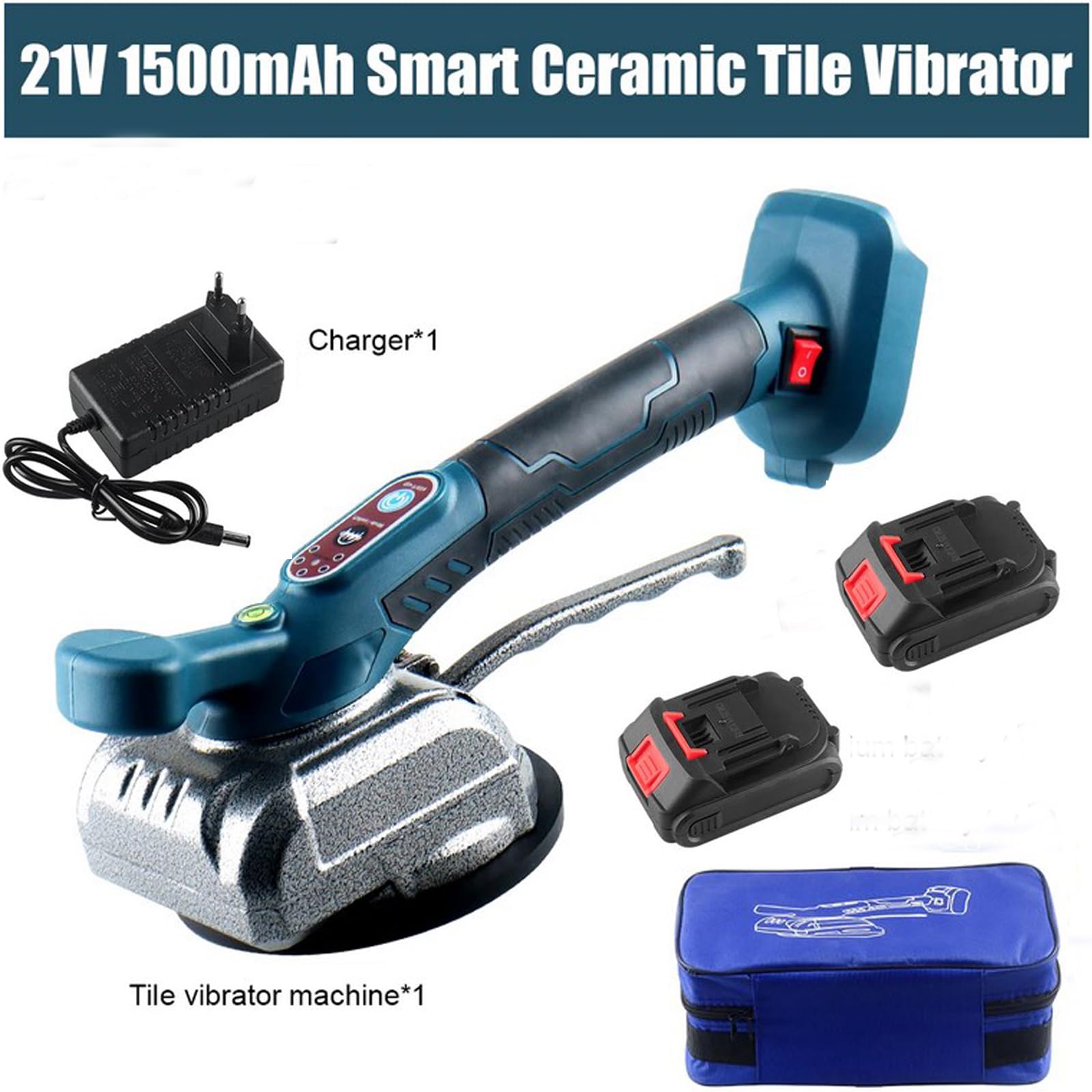 Maquina Vibratoria para Azulejos, Ventosas para Azulejos - 5 Velocidades Ajustables - Ventosa de 12 × 12 cm - para Azulejos de 0.2-1m con Batteries ×2