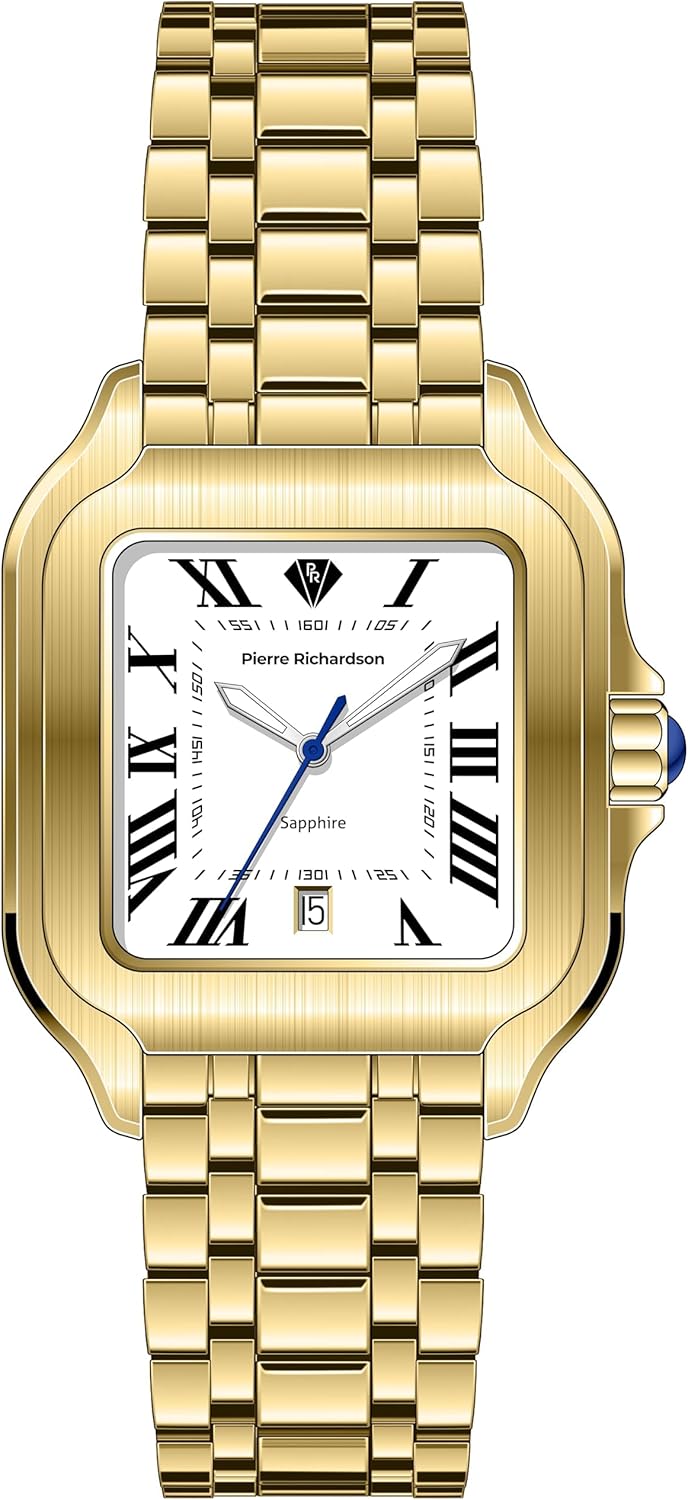 PIERRE RICHARDSON PR8711 Men's Watch - Silver Stainless Steel Japanese Quartz, 10ATM Water Resistant, Scratch-Resistant Sapphire Crystal Glass, Elegant Dress Watch for Men, Reloj para Hombres