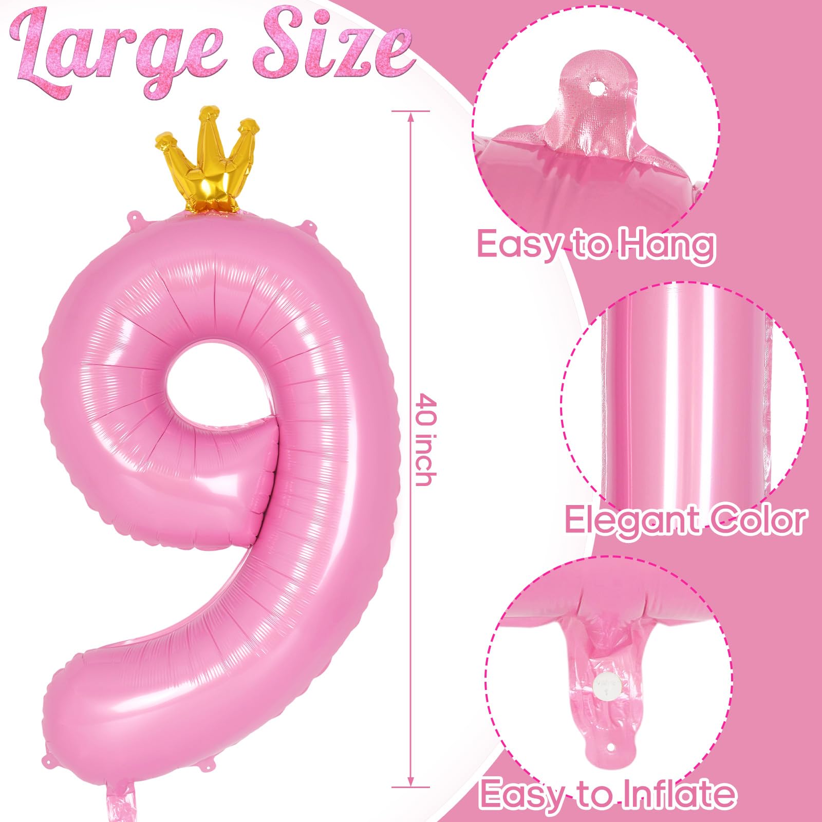Amazon.com: Crown Pink Number 9 Balloon 40 Inch, Big Large Foil