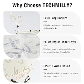 TECHMILLY Large Storage Basket for Girls and Boys, Collapsible Laundry Hamper with Long Handles, Toy Bins for Nursery, Kids Room Dcor