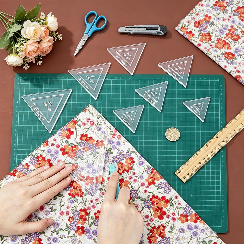 BENECREAT 16 Pcs Triangle Quilting Template, Acrylic Quilting Templates Rulers Transparent Sewing Guides for DIY Hand Patchwork Cutting Craft, 6mm Thick