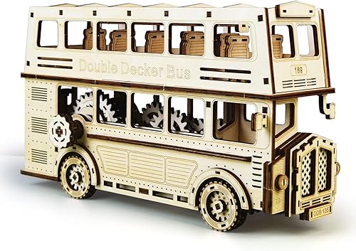 Miniatura 7 de UGUTER - Rompecabezas de madera 3D de Londres, modelo mecánico impulsado por equipo de resorte de Londres, kit de manualidades de bricolaje, juguete