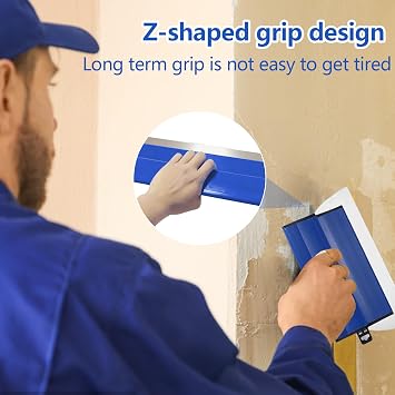 Skimming Blade, 25cm Plastering Spatula Flexible Stainless Steel Drywall Skimming Spatula Speed Skim Plastering Tools with Z Shaped Handle for Smoothing and Concrete Wall