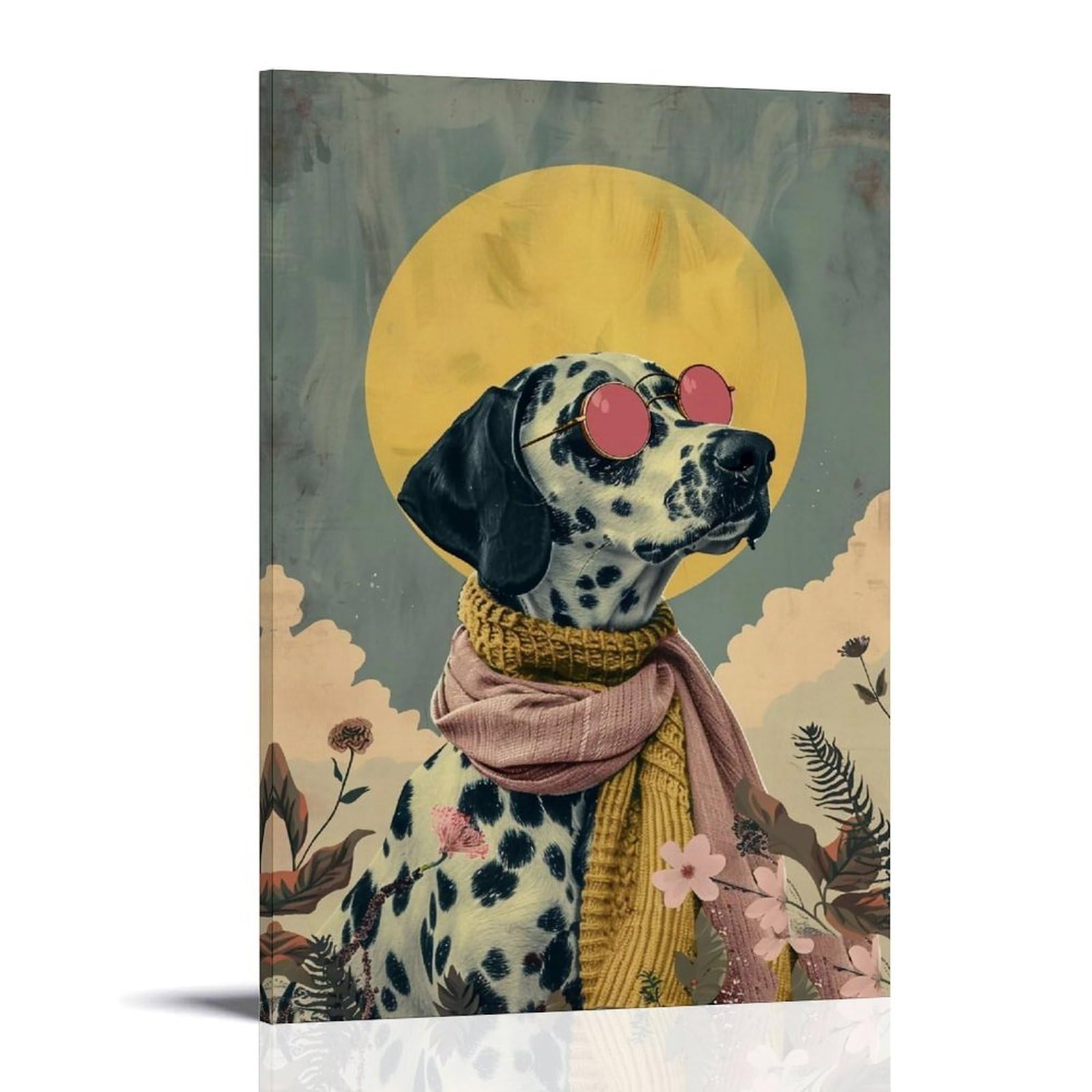 HUERYRYHY Sunset Dalmatian 04 Poster Wall Art Canvas Vintage Aesthetic Painting Decor for Rooms 24x36inch Frame-style