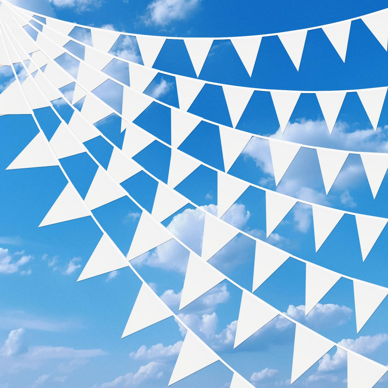 52pcs White Fabric Bunting, 66ft Reusable Waterproof Triangle Pennant Banner Flags, Supply for Birthday Party Indoor Outdoor Valentine's Day Wedding Festival Decorations