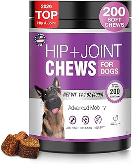Glucosamine for Dogs 200pcs Joint Support Supplement Dog Hip and Joint Chondroitin Chews Treats with MSM Dog Joint Pain Relief Mobility Supplements Chicken Flavor Fit All Large Small Medium Breed