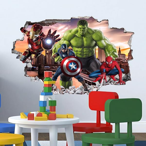 Grenric Autocollant Mural 3D Super-Héros pour Chambre d'Enfant, Décoration Murale, Poster de Dessin Animé - 4