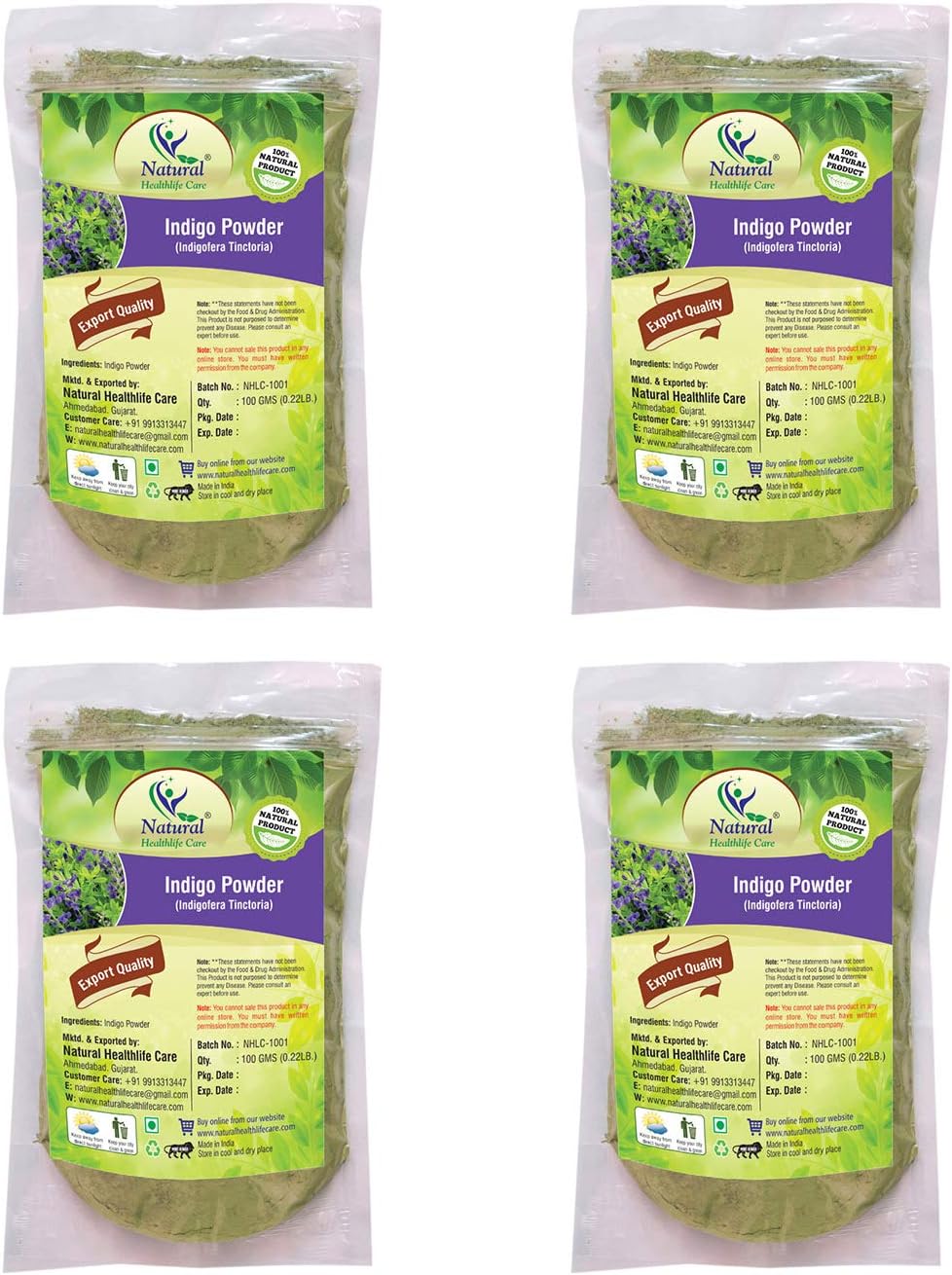 NATURAL HEALTHLIFE CARE Natural Indigo (Indigofera Tinctoria) Powder 400Gm (100 Gm*4)